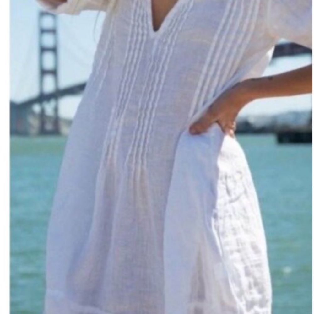CP Shades 100%Linen Tunic Dress White adjustable sleeves size small